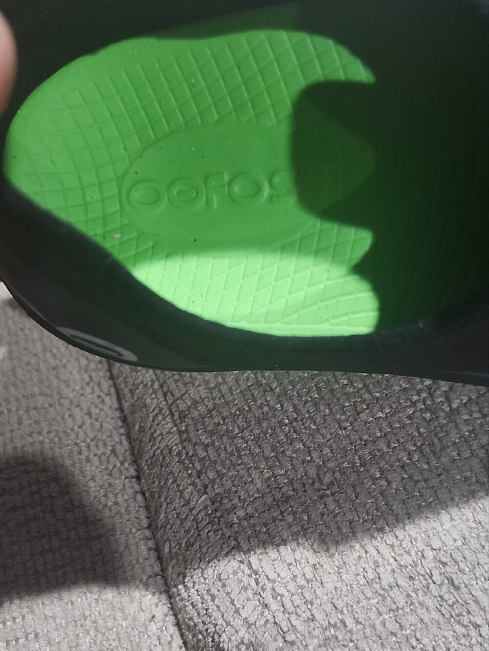OOFOS Women  Black Slip-On Sneakers with Neon Green Accents - Picture 2 of 4